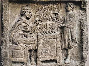 Gallo-Roman funerary stele with commercial scene Gallo-Roman funerary stele with commercial scene