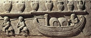 Gallo-Roman low-relief. Ferrying wine barrels Gallo-Roman low-relief. Ferrying wine barrels