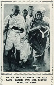 Gandhi with Mrs Sarojini Naidu at Dandi Salt March Print
