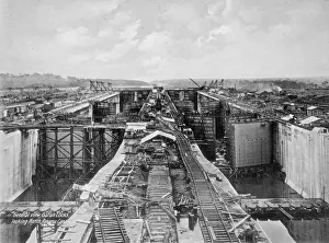 Gatun Locks East Chamber Construction Print, Panama Canal