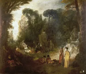 Jean Antoine Watteau Paintings Prints: Gathering in the Park