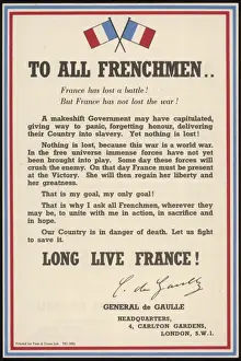 World War II History Prints: De Gaulle Declaration