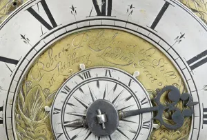 Prints of Brass and metal lantern clock on four ball feet, made by Robert Robinson in Lothbury, City of London, c.1660-1670. Date: 1660-1670 Robert Robinson Prints: Robert Robinson's Brass Lantern Clock Print, c.1660-1670