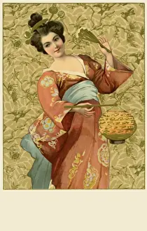 Japanese Geisha in Red Kimono, circa 1903 Print