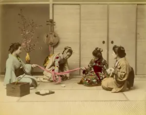 19th Century Japanese Art Prints: Four geishas together