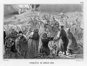 Medieval Battle Scenes Prints: Genghis Khan Attacks