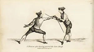 Gentleman fencer disarming his opponent Gentleman fencer disarming his opponent
