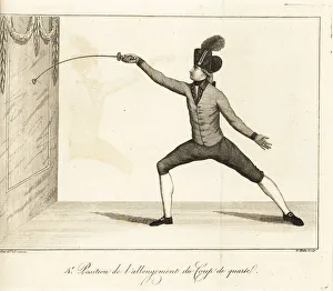 Gentleman fencer in the fourth position, 18th century Gentleman fencer in the fourth position, 18th century