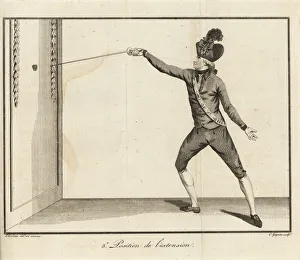 Gentleman fencer in third position of extension Gentleman fencer in third position of extension