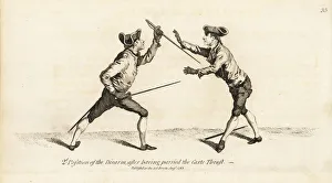 Gentleman fencer taking his opponent's sword Gentleman fencer taking his opponent's sword