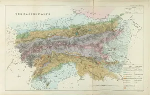 Geological Map Prints: Hand-coloured Geological Map Print of the Eastern Alps, 1832