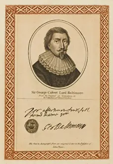 Prints of GEORGE CALVERT, lord BALTIMORE statesman and governor of Newfoundland - with his autograph Colonial History Prints: George Calvert Baltimore Print