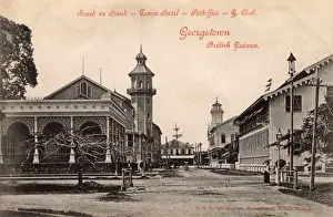 Prints of Georgetown, Guyana - (from left:). Hand in Hand Insurance Company Building (still standing), the Tower Hotel, the post office and the G Club building. Date: circa 1901 Georgetown Prints: Georgetown, Guyana Print circa 1901