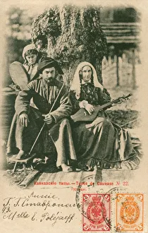 Georgian country folk with musical instruments Georgian country folk with musical instruments
