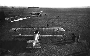 German airfield with two Hannover biplanes, WW1 German airfield with two Hannover biplanes, WW1