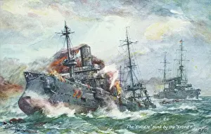 Warship Prints: WW1 Print: SMS Emden Attacked by HMAS Sydney, 1914