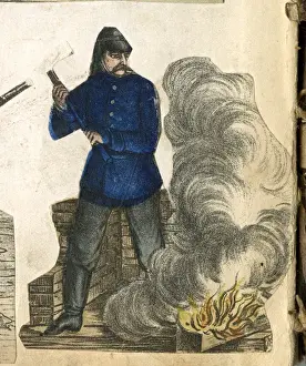 19th Century German Fireman Fighting a Fire Print