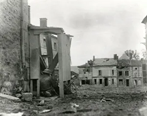 German machine gun in street, Grandpre, France, WW1 German machine gun in street, Grandpre, France, WW1