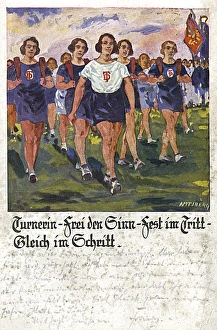 German postcard, women athletes walking German postcard, women athletes walking
