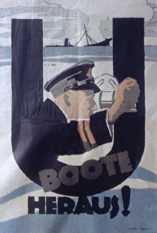 German propaganda poster, U Boote Heraus!, WW1 German propaganda poster, U Boote Heraus!, WW1