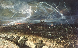 German trench during night action, WW1 German trench during night action, WW1