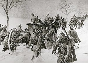 German Troops and Artillery in the winter snows German Troops and Artillery in the winter snows