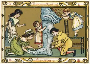 Giant Stocking Print: Children Find a Giant Stocking Full of Presents