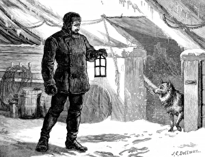 Ginger the dog attempting to board the ship, British Arctic Ginger the dog attempting to board the ship, British Arctic