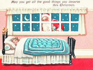 Girl asleep in bed on a Christmas card Girl asleep in bed on a Christmas card