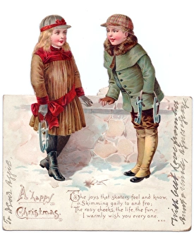 Girl and boy on a reversible Christmas card Girl and boy on a reversible Christmas card