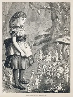 Victorian Era Fantasy Art Prints: Girl, Imps, Toadstools