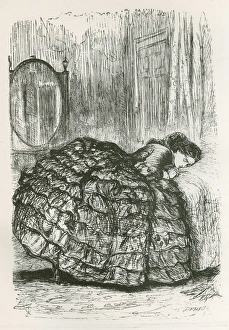 Girl sleeping on bed in crinoline dress by Millais Girl sleeping on bed in crinoline dress by Millais