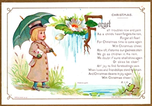 Girl out walking with umbrella on a Christmas card Girl out walking with umbrella on a Christmas card
