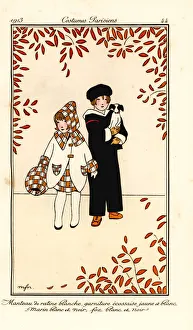 Girl in white coat and boy in sailor suit Girl in white coat and boy in sailor suit