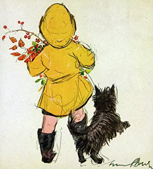 Girl in yellow with black dog, by Muriel Dawson Girl in yellow with black dog, by Muriel Dawson