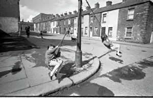 Girls playing in Milton Street, Belfast, Northern Ireland Girls playing in Milton Street, Belfast, Northern Ireland