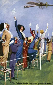 Girls waving at an early Aviator flying overhead Girls waving at an early Aviator flying overhead