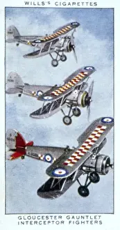 Early 20th Century Aviation Prints: Gloucester Gauntlet interceptor fighter planes, WW1