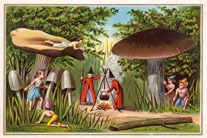 Goblins spying on witches on a Christmas card Goblins spying on witches on a Christmas card