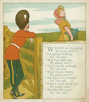 Soldier and Maid Print, 19th Century Engraving