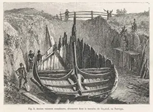 Gokstad Ship Prints: Gokstad Ship Print, 1880 Norwegian Viking Excavation