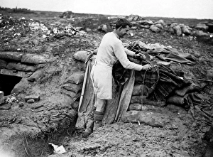 Gordon Highlander cleaning his kit, Western Front, WW1 Gordon Highlander cleaning his kit, Western Front, WW1