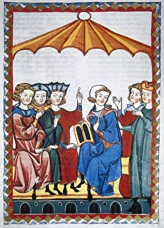 Gottfried von Strassburg, 13th century poet, with his work Gottfried von Strassburg, 13th century poet, with his work