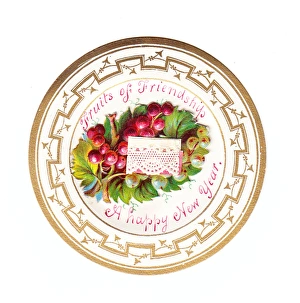 Grapes on a circular New Year card Grapes on a circular New Year card