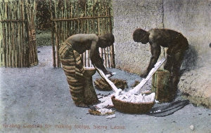 Grating cassava roots, Sierra Leone, West Africa Grating cassava roots, Sierra Leone, West Africa
