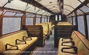 Great Northern, Piccadilly and Brompton Railway - Car interior. Date: circa 1906 Great Northern, Piccadilly and Brompton Railway - Car interior. Date: circa 1906
