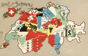Greetings Postcard - Map of Switzerland - Cantons Greetings Postcard - Map of Switzerland - Cantons