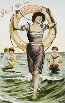 Ramsgate Seaside Print: A Racy Lady Bather