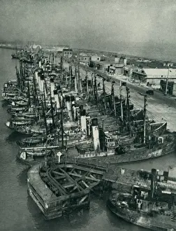 Grimsby Harbour Deep-Sea Fishing Boats Print, 1949