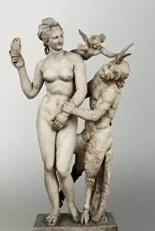Prints of Group of Aphrodite and Pan. Hellenistic art. Sculpture on marble. Proc: GREECE. CYCLADES. Delos Delos Prints: Hellenistic Marble Sculpture Print: Aphrodite and Pan Group